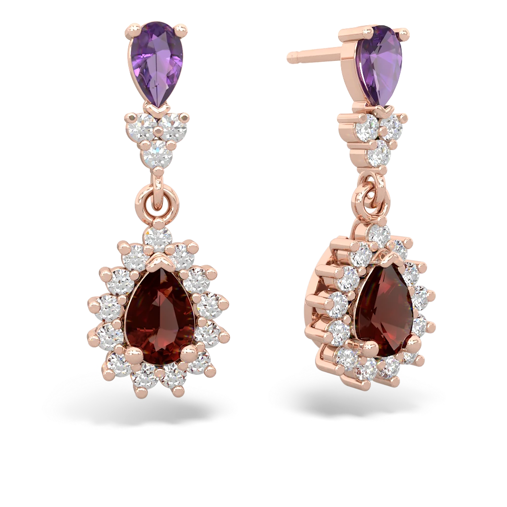 Amethyst Halo Pear Dangle 14K Rose Gold earrings E1882