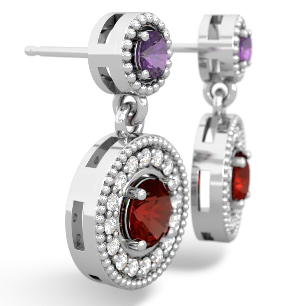 Amethyst Halo Dangle 14K White Gold earrings E5319