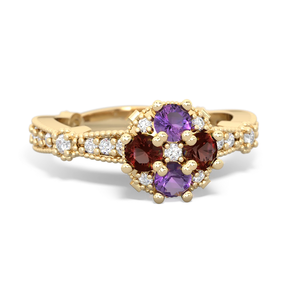 Amethyst Sparkling Tiara Cluster 14K Yellow Gold ring R26293RD