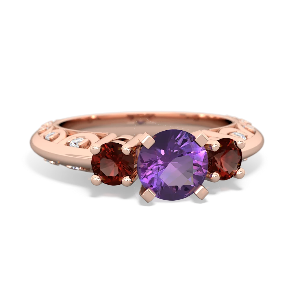 Amethyst Art Deco Eternal Embrace Engagement 14K Rose Gold ring C2003