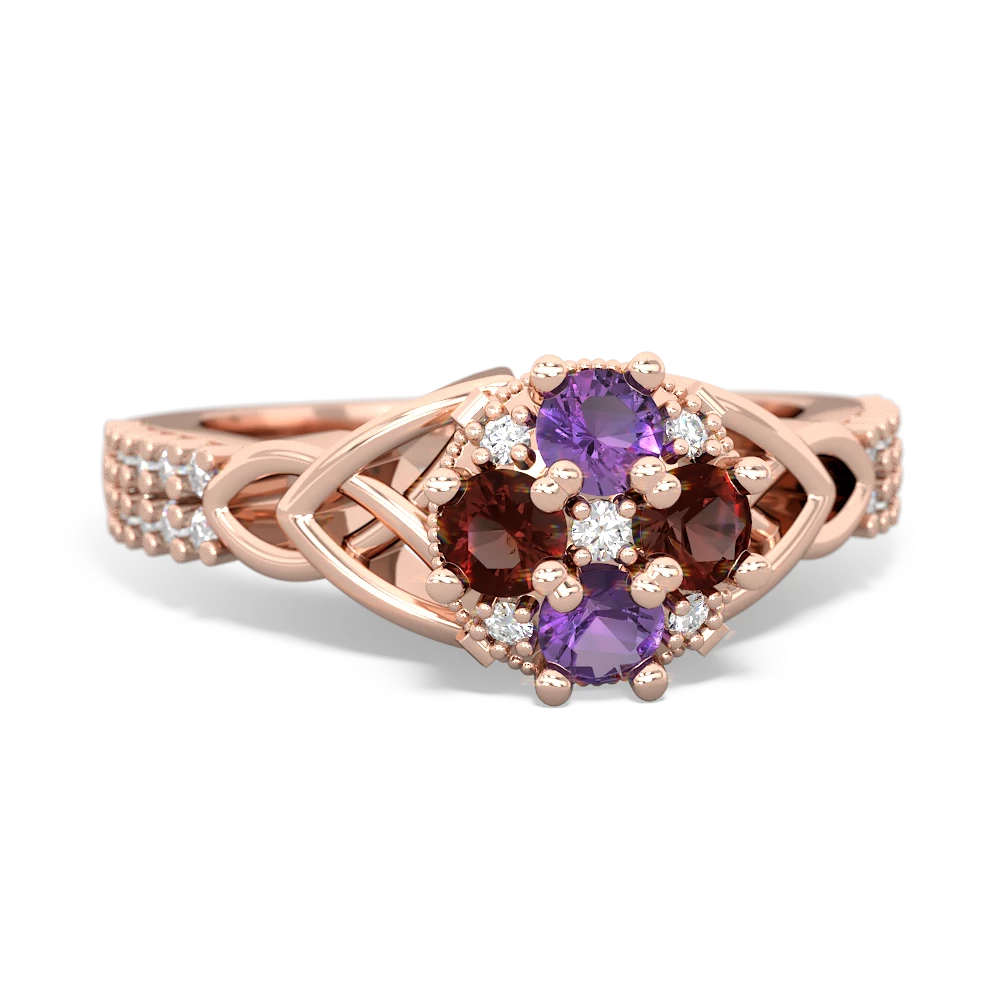 Amethyst Celtic Knot Cluster Engagement 14K Rose Gold ring R26443RD