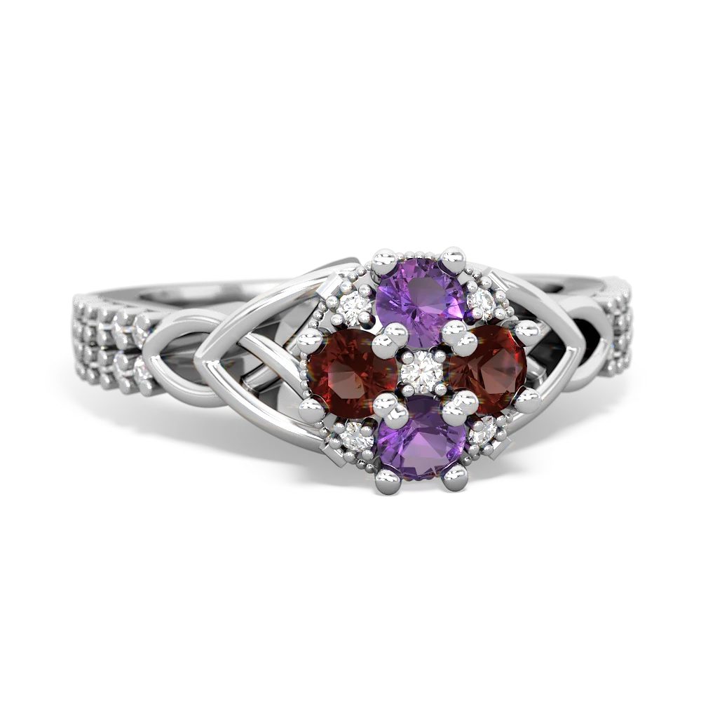 Amethyst Celtic Knot Cluster Engagement 14K White Gold ring R26443RD