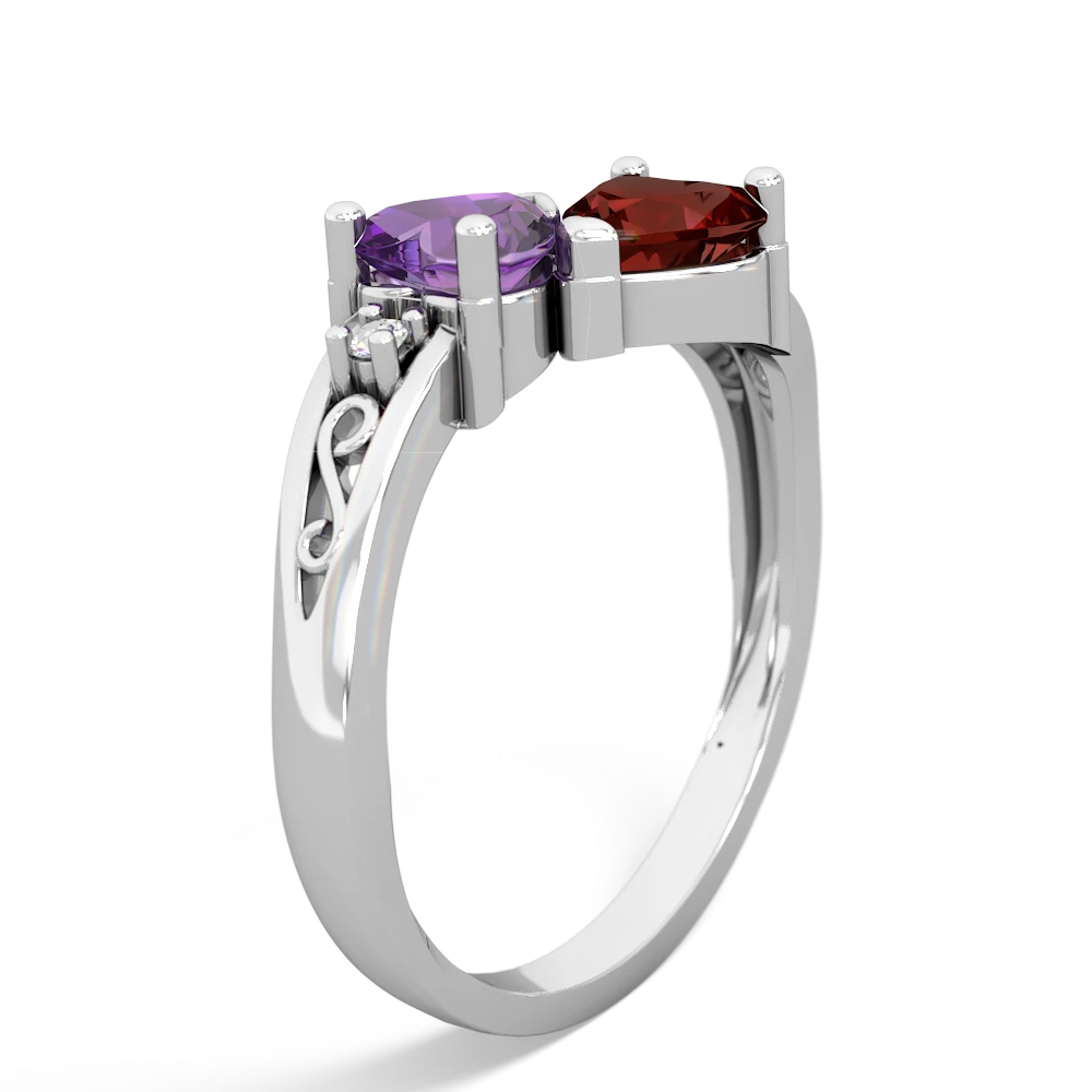 Amethyst Snuggling Hearts 14K White Gold ring R2178