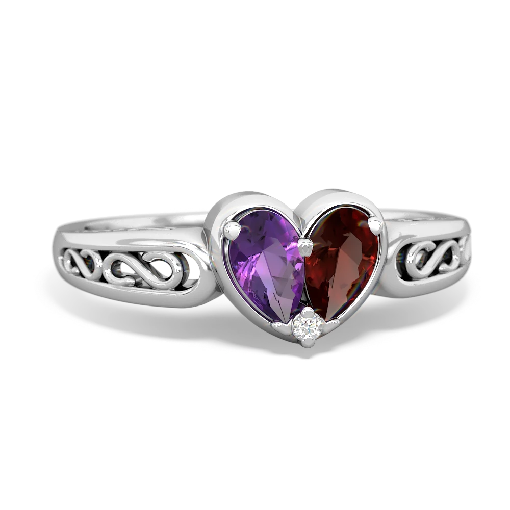 Amethyst Filligree 'One Heart' 14K White Gold ring R5070