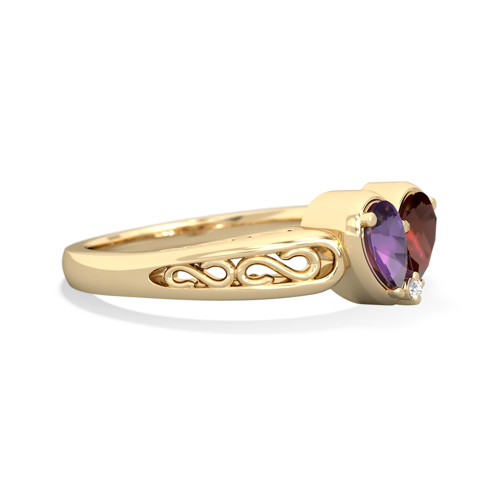 Amethyst Filligree 'One Heart' 14K Yellow Gold ring R5070