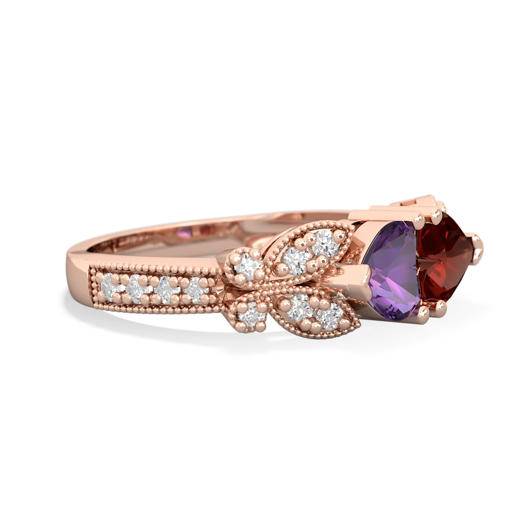 Amethyst Diamond Butterflies 14K Rose Gold ring R5601