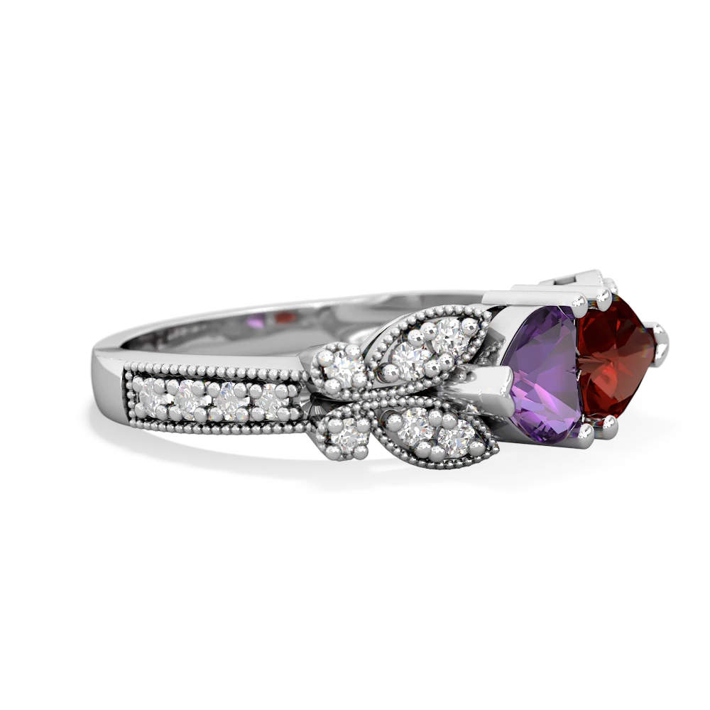 Amethyst Diamond Butterflies 14K White Gold ring R5601