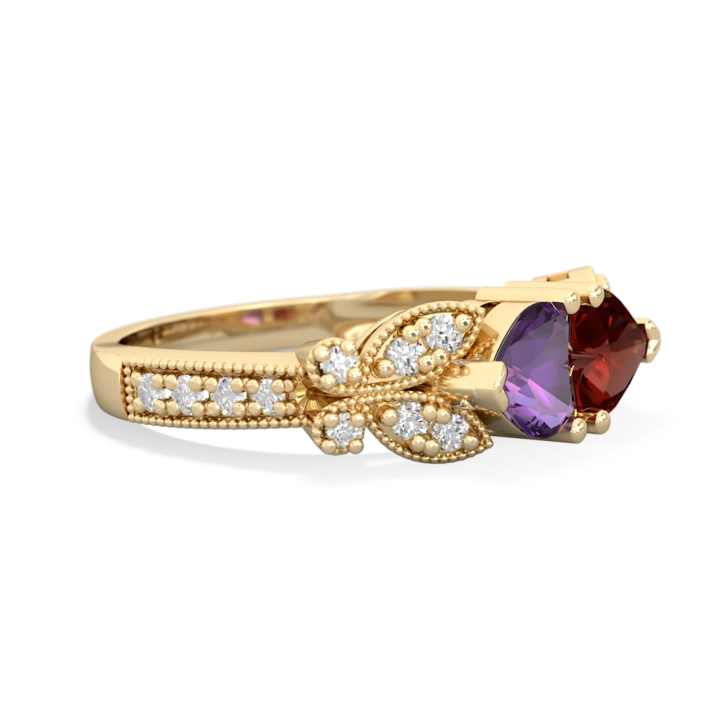 Amethyst Diamond Butterflies 14K Yellow Gold ring R5601