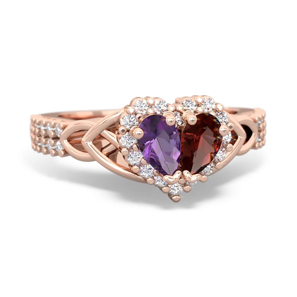 Amethyst Celtic Knot Two Hearts As One 14K Rose Gold ring R2644HRT