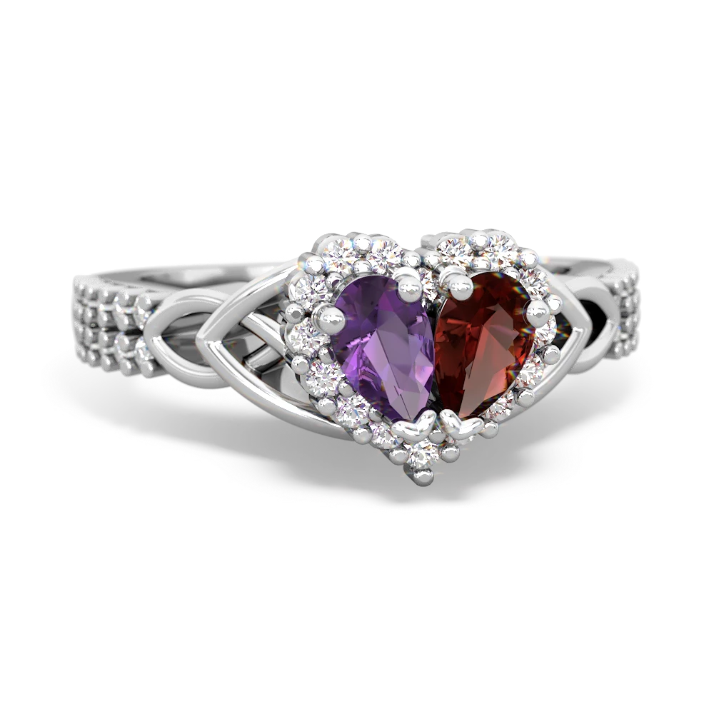 Amethyst Celtic Knot Two Hearts As One 14K White Gold ring R2644HRT