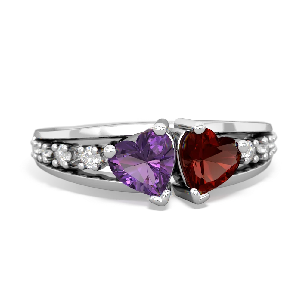 Amethyst Heart To Heart 14K White Gold ring R3342