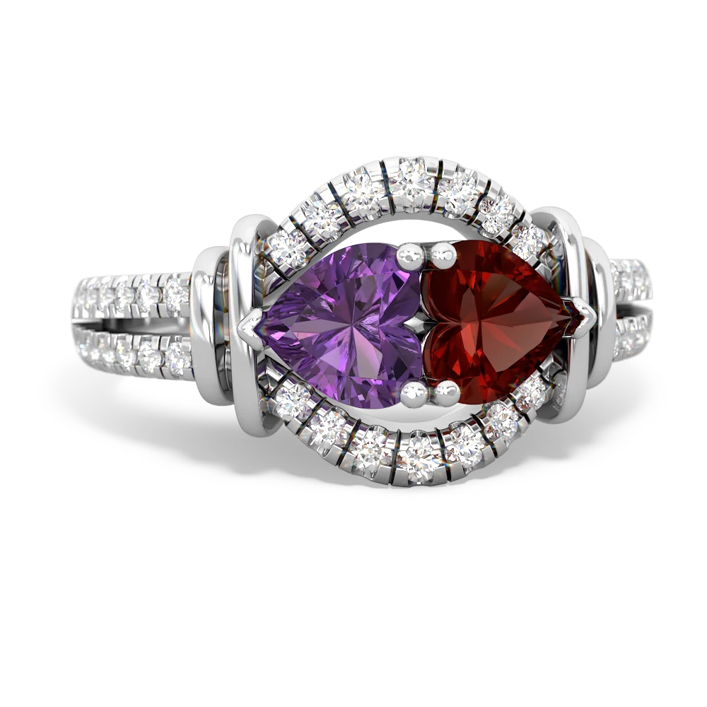 Amethyst Art-Deco Keepsake 14K White Gold ring R5630