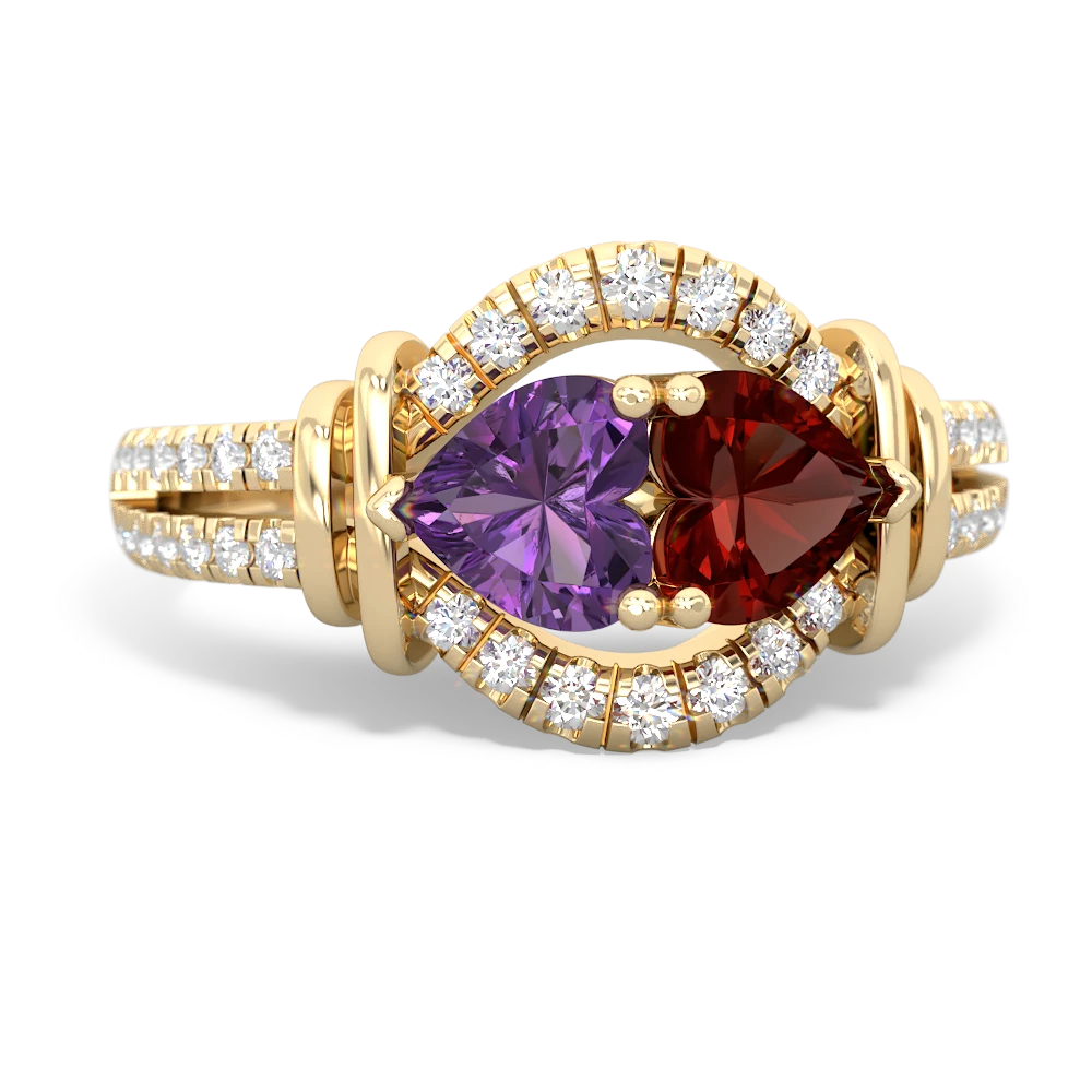 Amethyst Art-Deco Keepsake 14K Yellow Gold ring R5630