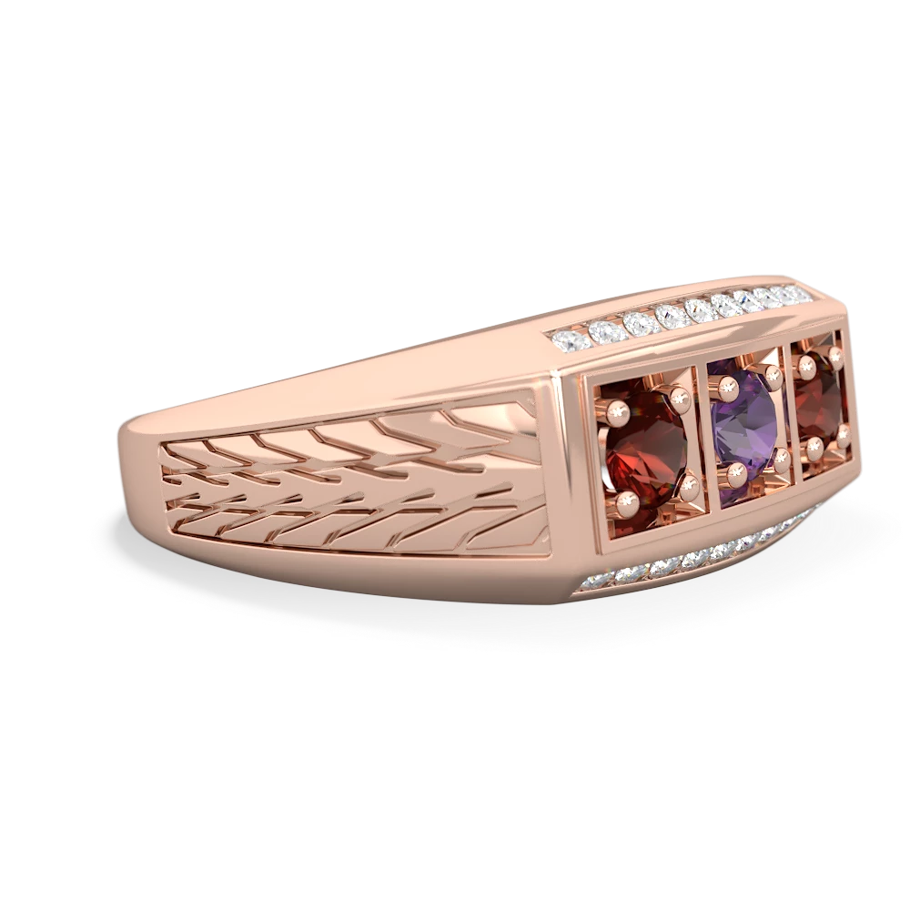 Amethyst Three Stone Tire Tread Men's 14K Rose Gold ring R0520