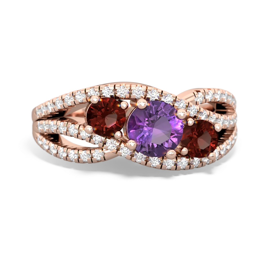 Amethyst Three Stone Aurora 14K Rose Gold ring R3080