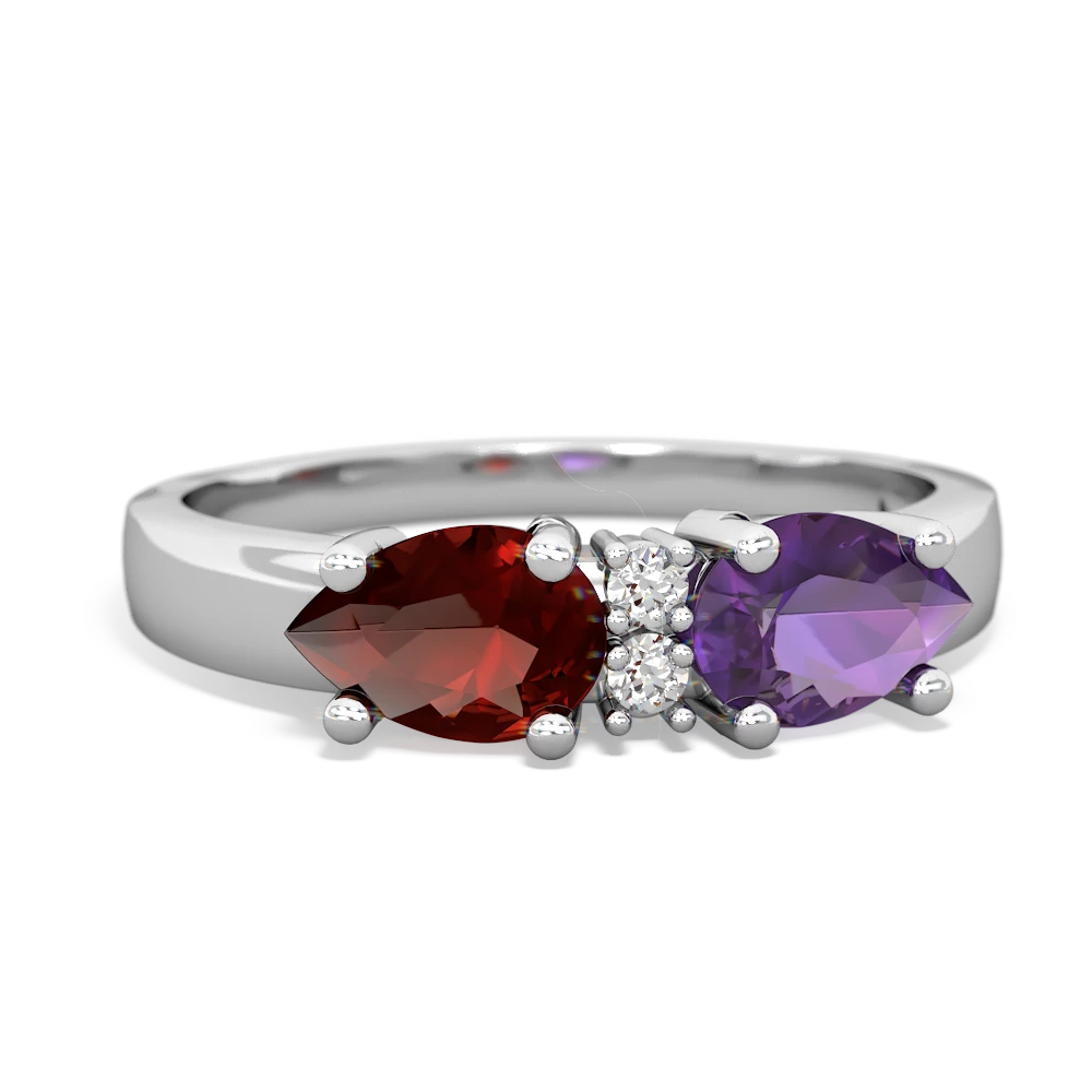 Amethyst Pear Bowtie 14K White Gold ring R0865