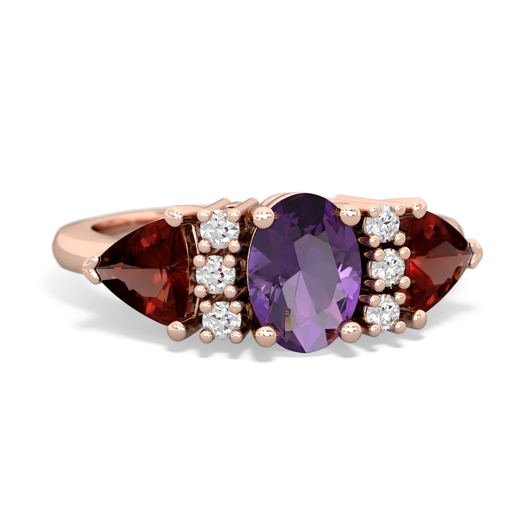 Amethyst Antique Style Three Stone 14K Rose Gold ring R2186