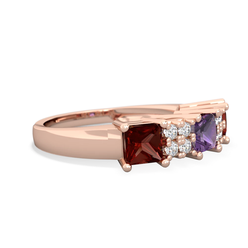 Amethyst Three Stone Diamond Cluster 14K Rose Gold ring R2592