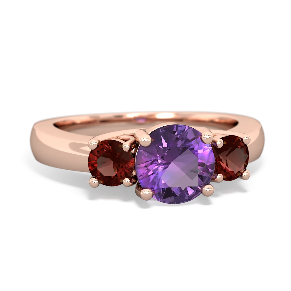 Amethyst Three Stone Round Trellis 14K Rose Gold ring R4018