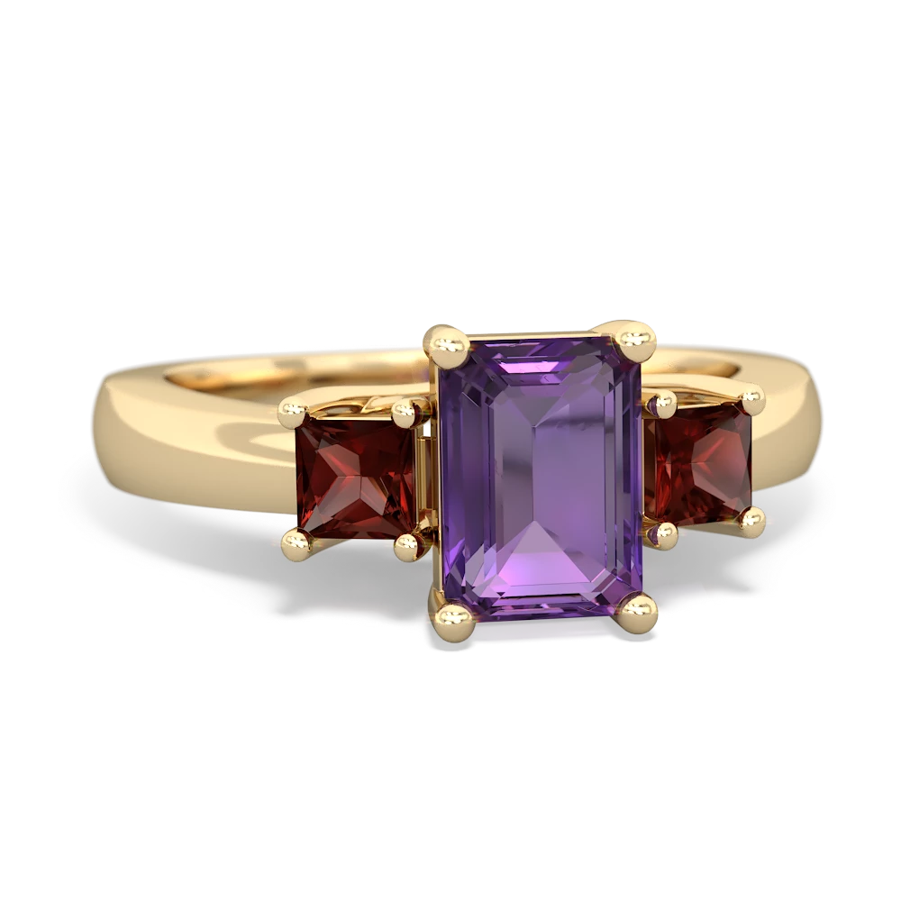 Amethyst Three Stone Emerald-Cut Trellis 14K Yellow Gold ring R4021