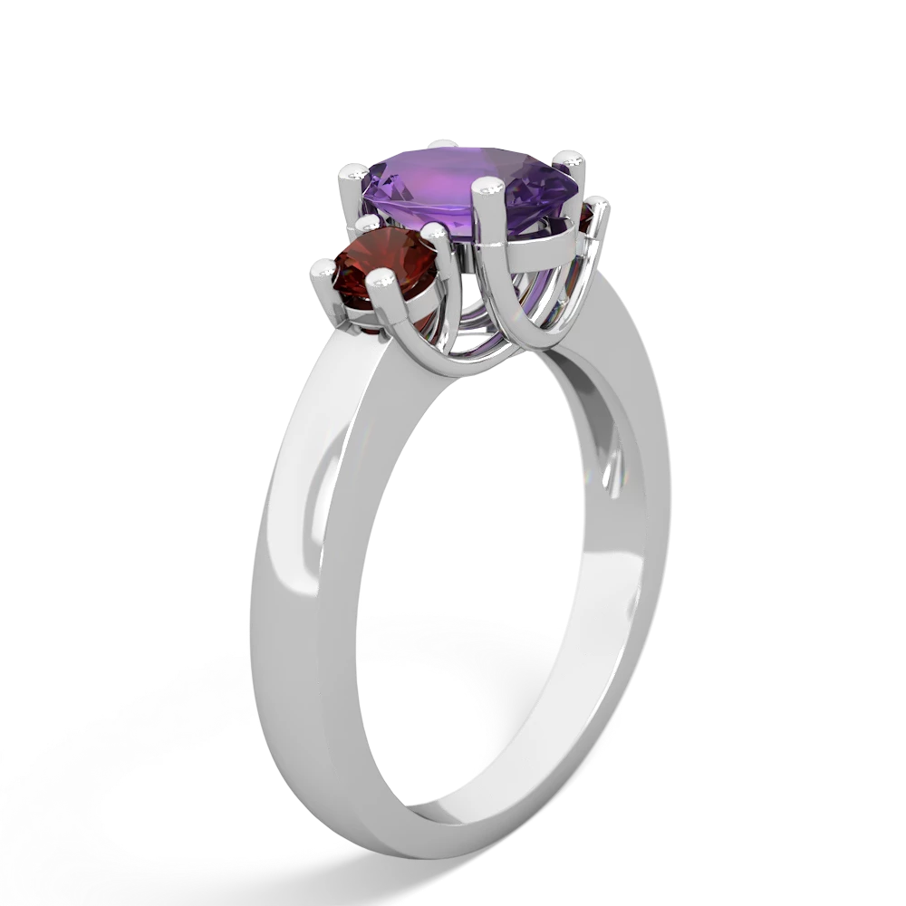 Amethyst Three Stone Oval Trellis 14K White Gold ring R4024