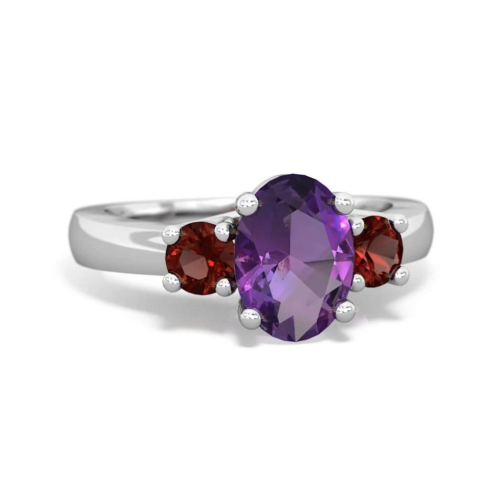 Amethyst Three Stone Oval Trellis 14K White Gold ring R4024