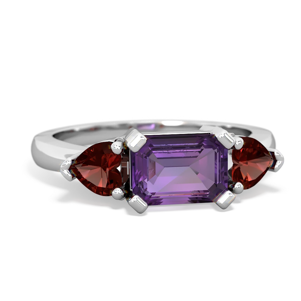 Amethyst Three Stone 14K White Gold ring R5235