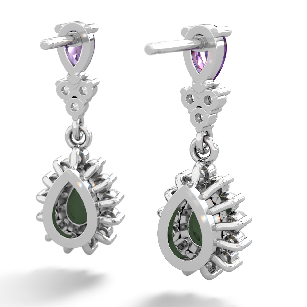 Amethyst Halo Pear Dangle 14K White Gold earrings E1882