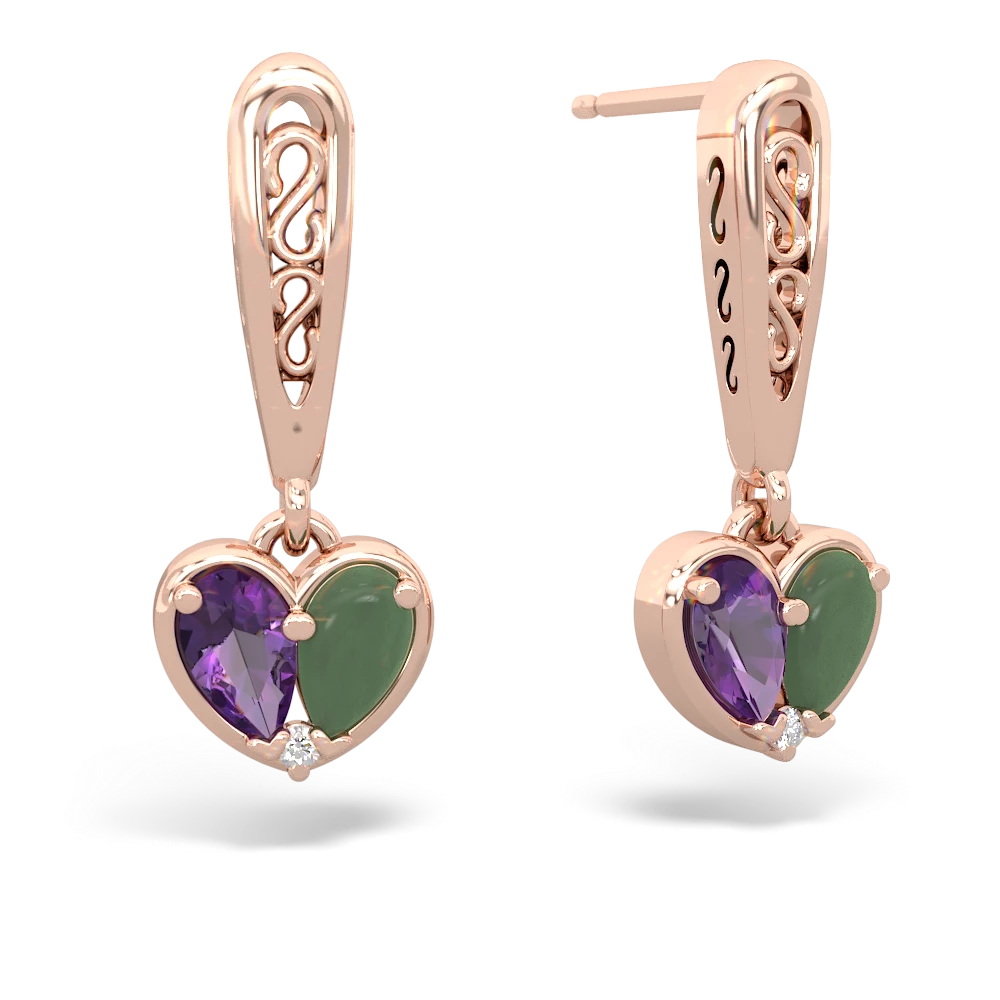 Amethyst Filligree Heart 14K Rose Gold earrings E5070