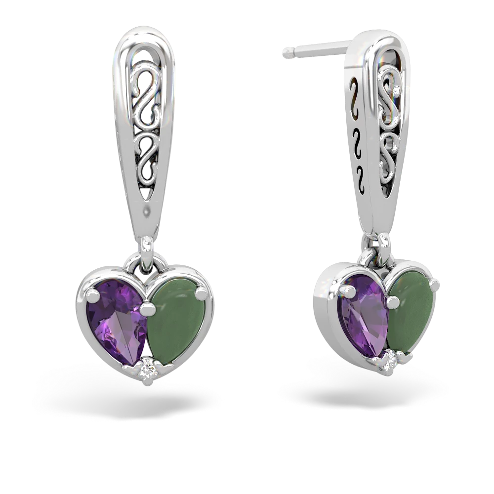 Amethyst Filligree Heart 14K White Gold earrings E5070