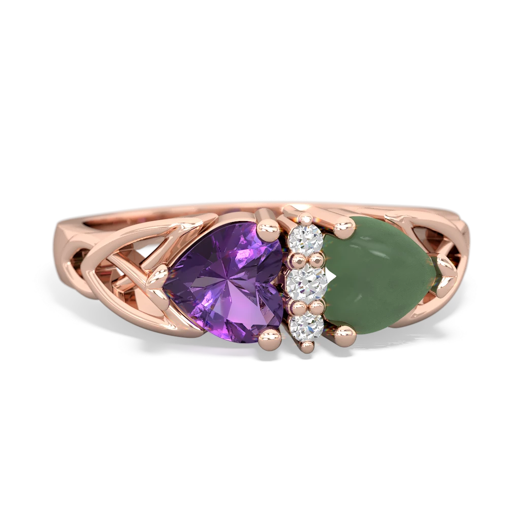 Amethyst Celtic Knot Double Heart 14K Rose Gold ring R5040