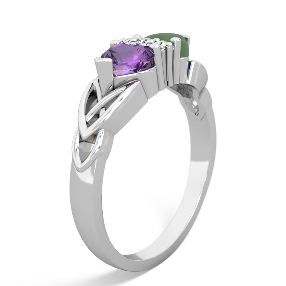 Amethyst Celtic Knot Double Heart 14K White Gold ring R5040