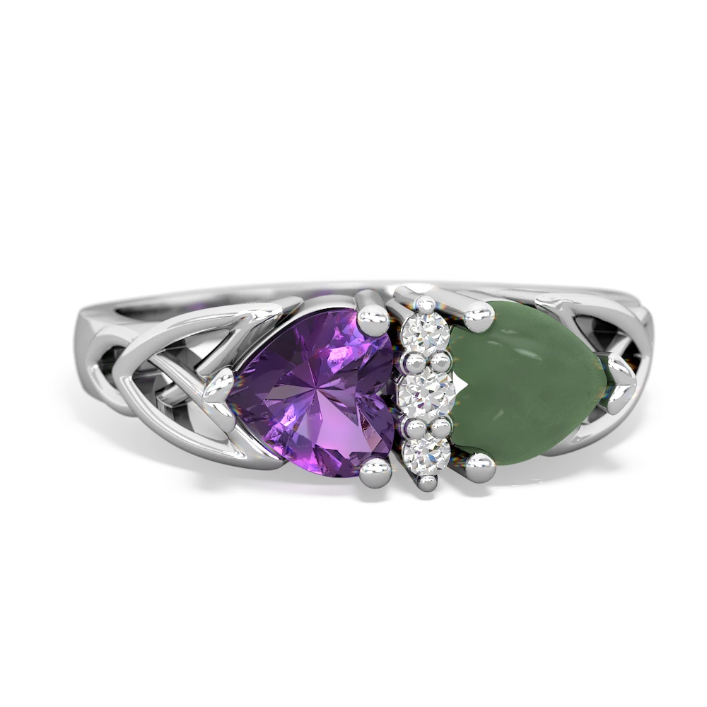 Amethyst Celtic Knot Double Heart 14K White Gold ring R5040