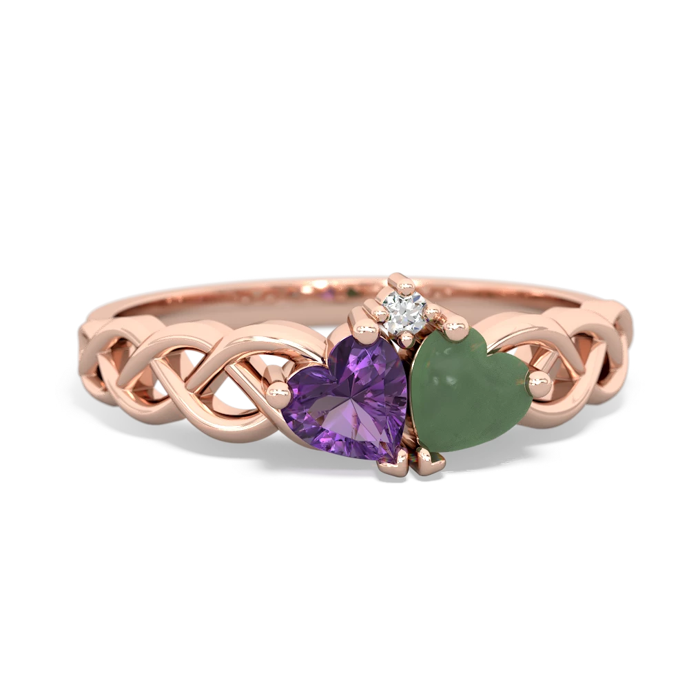 Amethyst Heart To Heart Braid 14K Rose Gold ring R5870