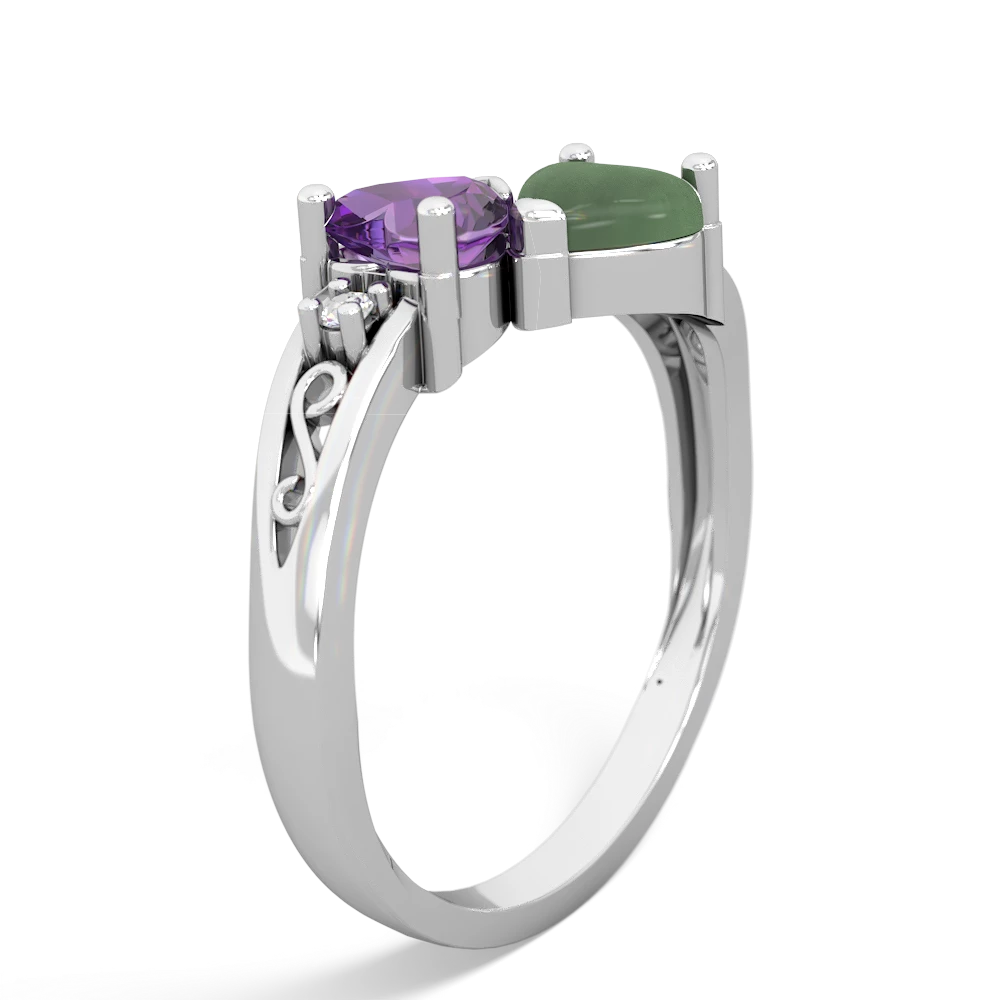 Amethyst Snuggling Hearts 14K White Gold ring R2178