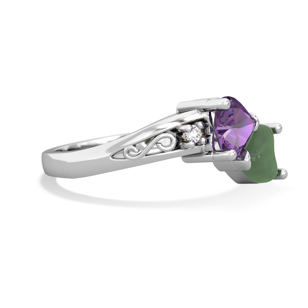 Amethyst Snuggling Hearts 14K White Gold ring R2178