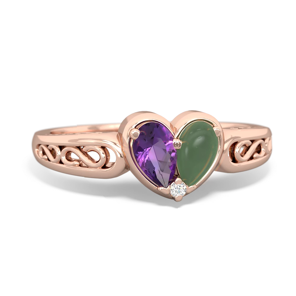 Amethyst Filligree 'One Heart' 14K Rose Gold ring R5070