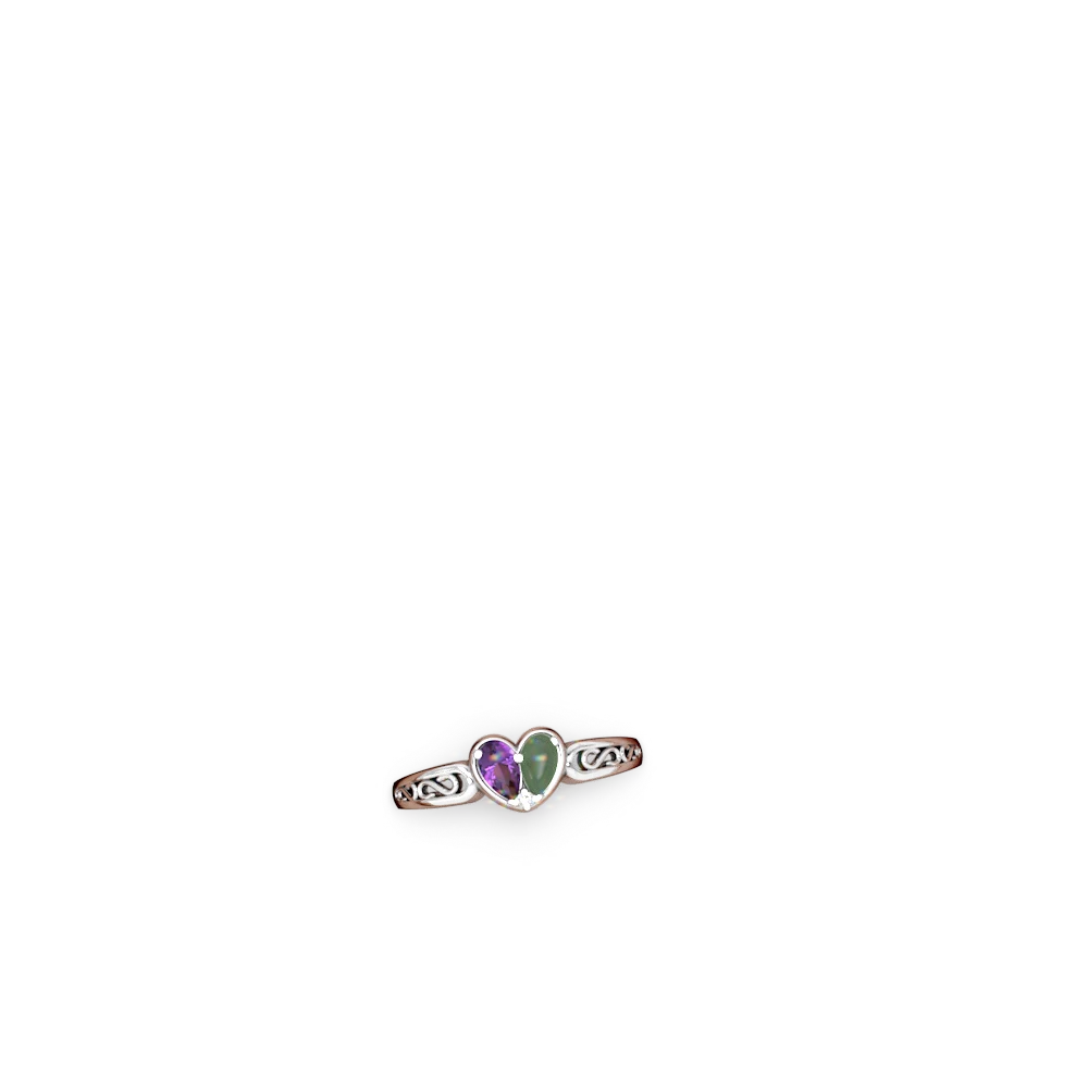 Amethyst Filligree 'One Heart' 14K White Gold ring R5070