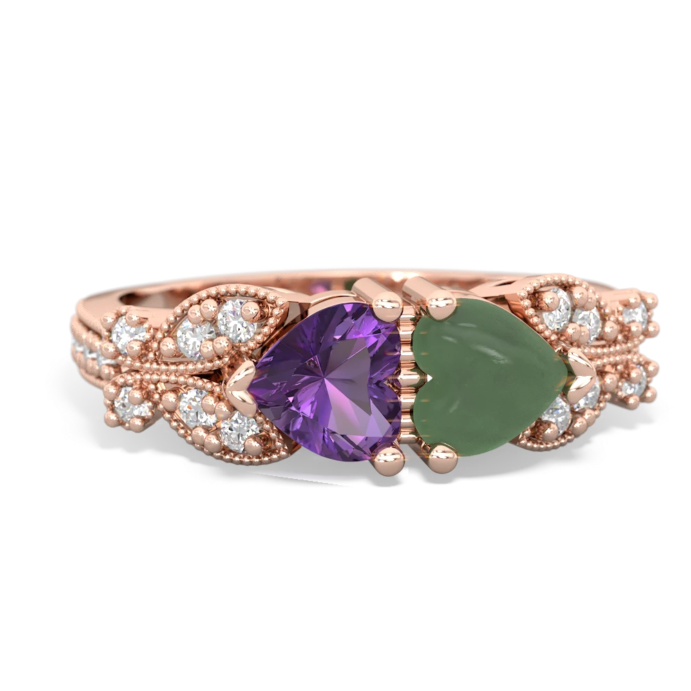 Amethyst Diamond Butterflies 14K Rose Gold ring R5601