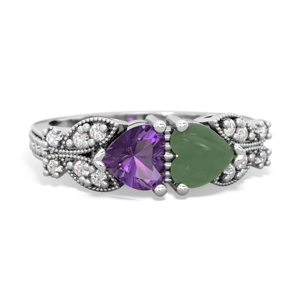 Amethyst Diamond Butterflies 14K White Gold ring R5601