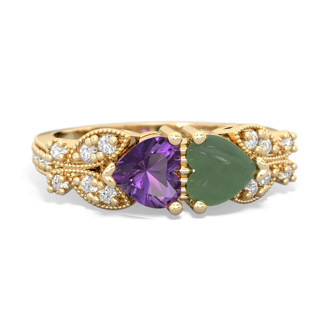 Amethyst Diamond Butterflies 14K Yellow Gold ring R5601