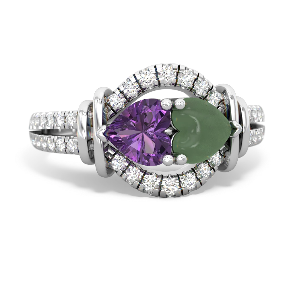 Amethyst Art-Deco Keepsake 14K White Gold ring R5630