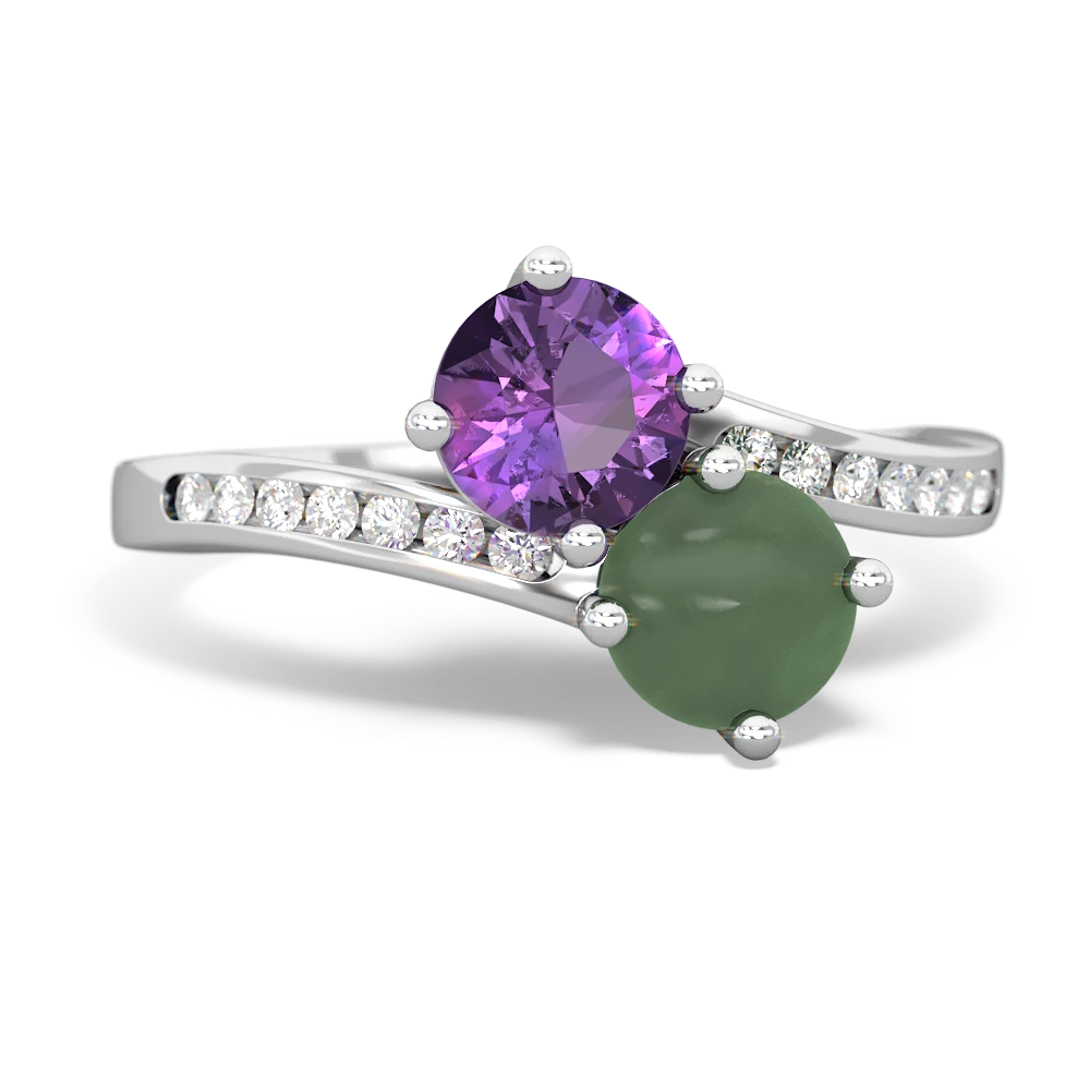 Amethyst Channel Set Two Stone 14K White Gold ring R5303