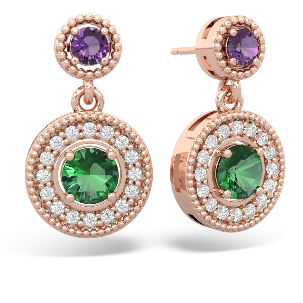 Amethyst Halo Dangle 14K Rose Gold earrings E5319