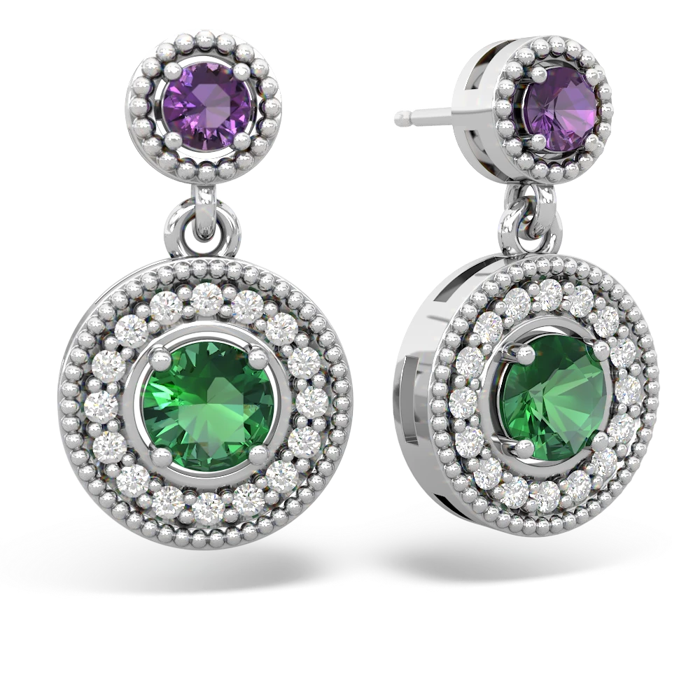 Amethyst Halo Dangle 14K White Gold earrings E5319