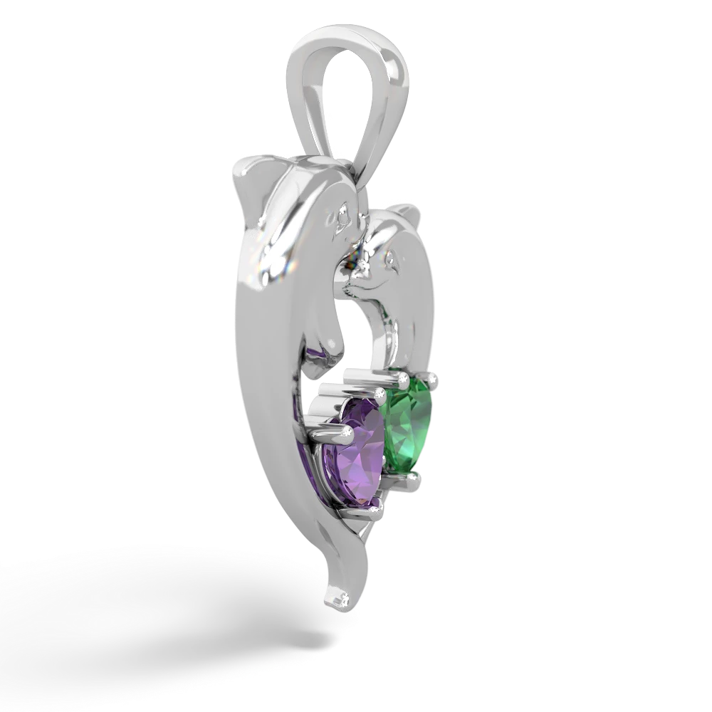 Amethyst Dolphin Heart 14K White Gold pendant P5820