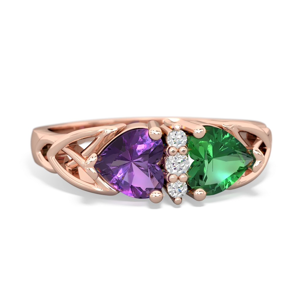 Amethyst Celtic Knot Double Heart 14K Rose Gold ring R5040