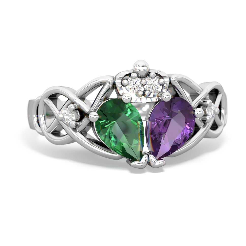 Amethyst 'One Heart' Celtic Knot Claddagh 14K White Gold ring R5322