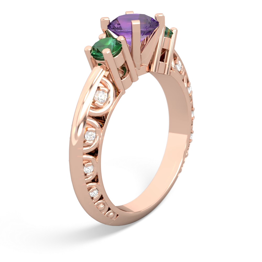 Amethyst Art Deco Eternal Embrace Engagement 14K Rose Gold ring C2003