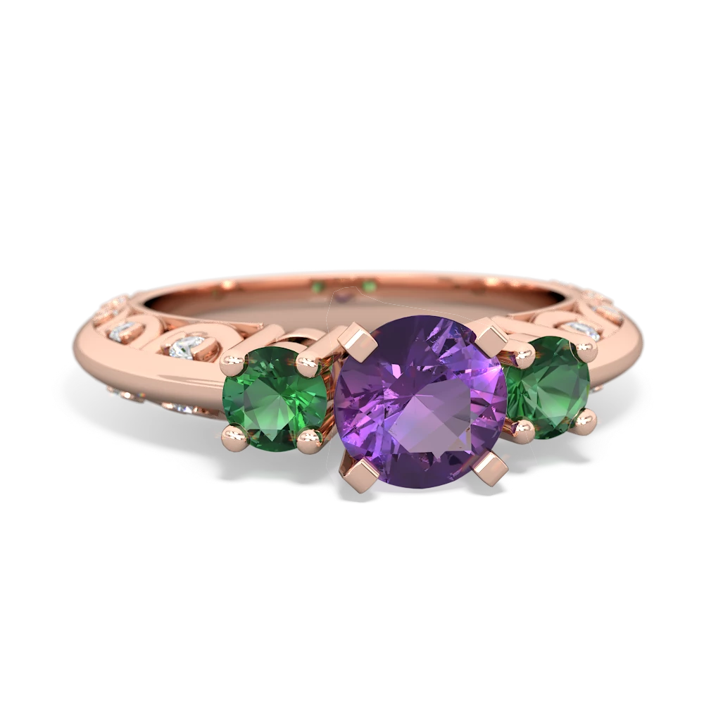 Amethyst Art Deco Eternal Embrace Engagement 14K Rose Gold ring C2003